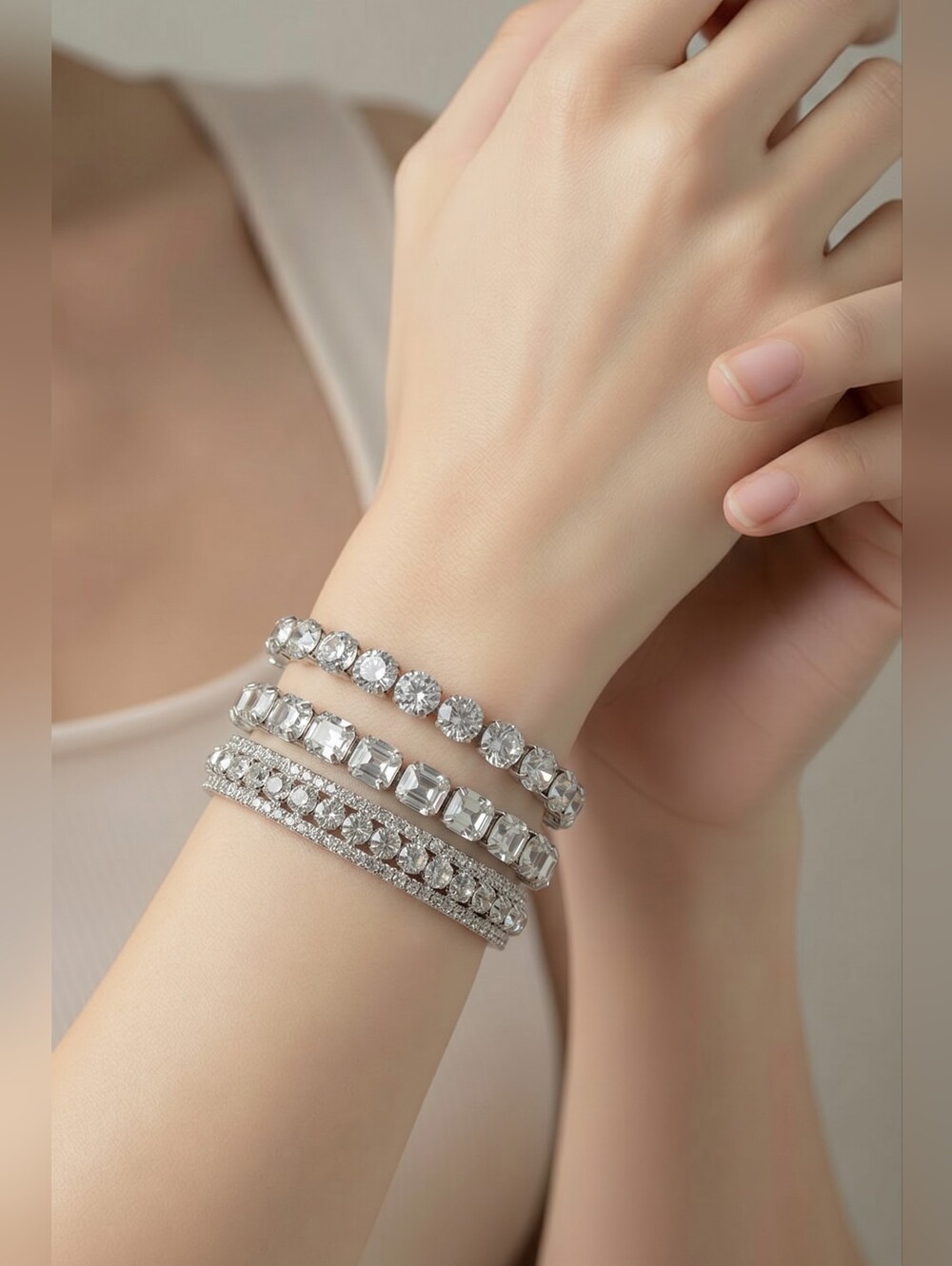 Badgley Mischka Silver Crystal Bracelet Set